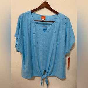💙 Hearts of Palm Woman Blue Eyelet Knit Blouse (3X) — NWT
